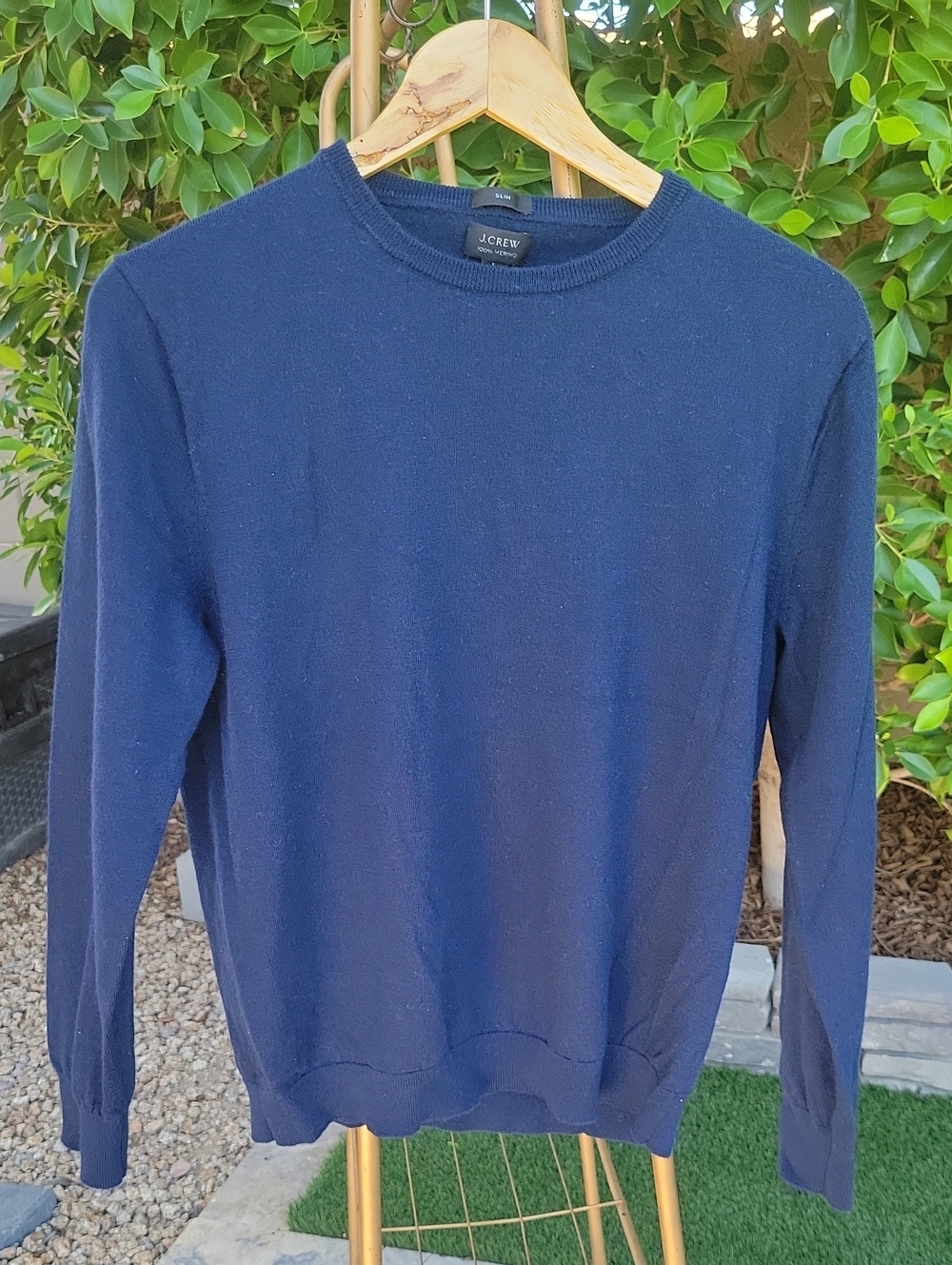 J.Crew Men's Slim Fit 100% Merino Wool Crewneck Sweater Navy Blue Size L